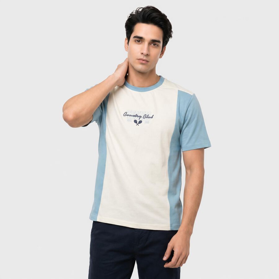 Men's Light Blue Round Neck Regular T-Shirt, स्काई ब्लू, large