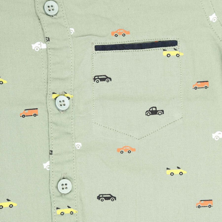 Infants Cotton Printed Shirt, Olive, large image number null
