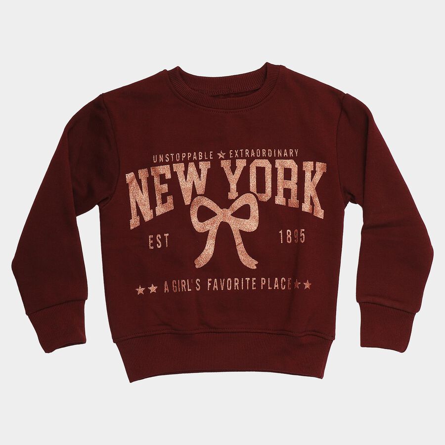 Girls' Wine Crew Neck Pullover Sweatshirt, Wine, large