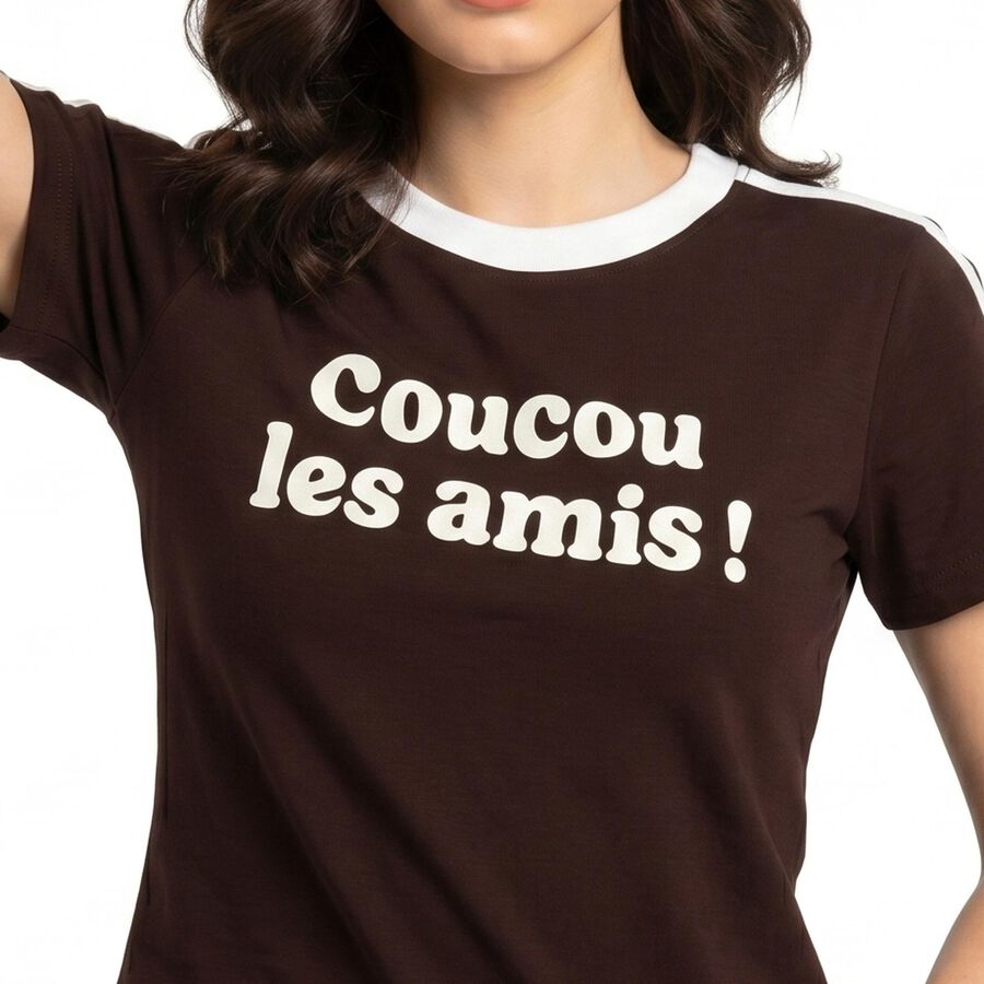 Women's Wine Cotton Blend Round Neck Regular T-Shirt, वाइन, large