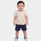 Infants Beige Cotton V-Neck Casual T-Shirt, Beige, small