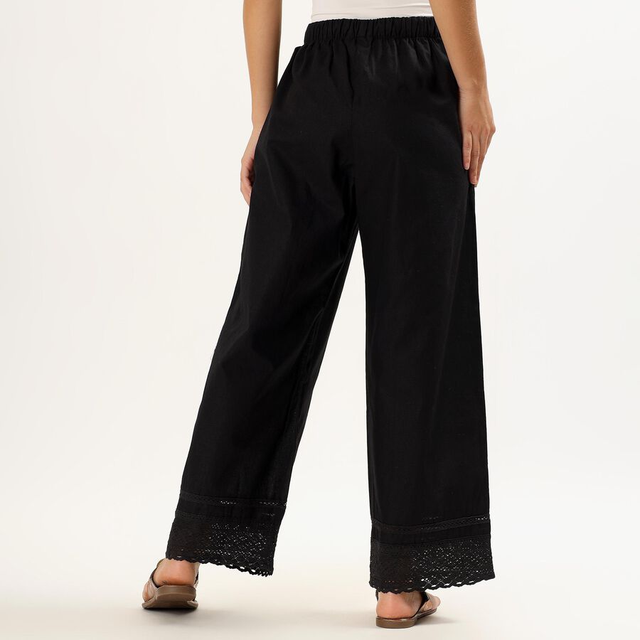 Women's Jet Black Regular Fit Lace Hem Palazzos, Black, large image number null