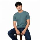 Men's Blue Cotton Round Neck Regular T-Shirt, Mid Blue, small