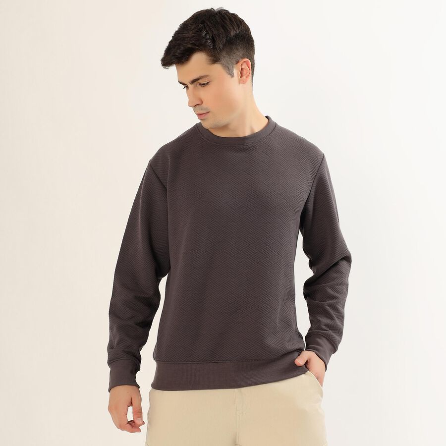 Men's Dark Charcoal Crew Neck Casual Sweatshirt, Purple, large image number null