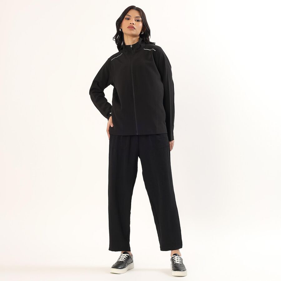 Women's Jet Black High Neck Casual Jacket, Black, large image number null