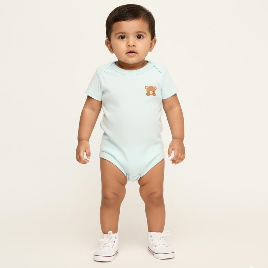 Infants' Light Blue and Blue Cotton Round Neck Casual Bodysuit, Light Blue, large image number null