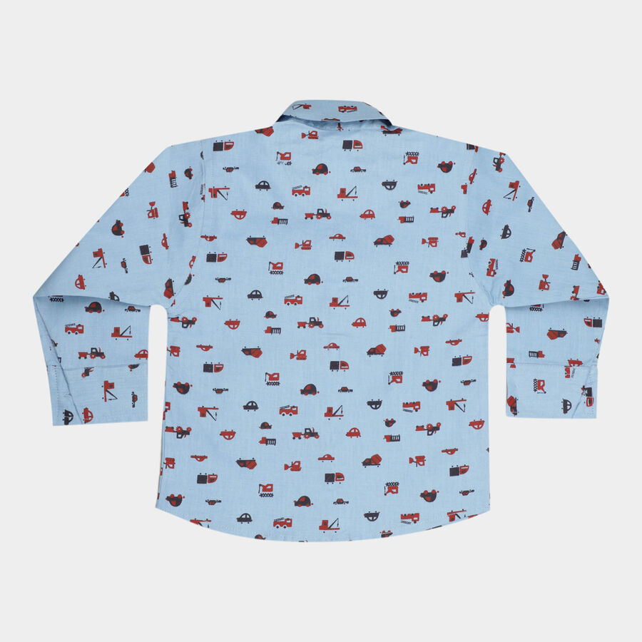 Infants Cotton Printed Casual Shirt, Mid Blue, large image number null