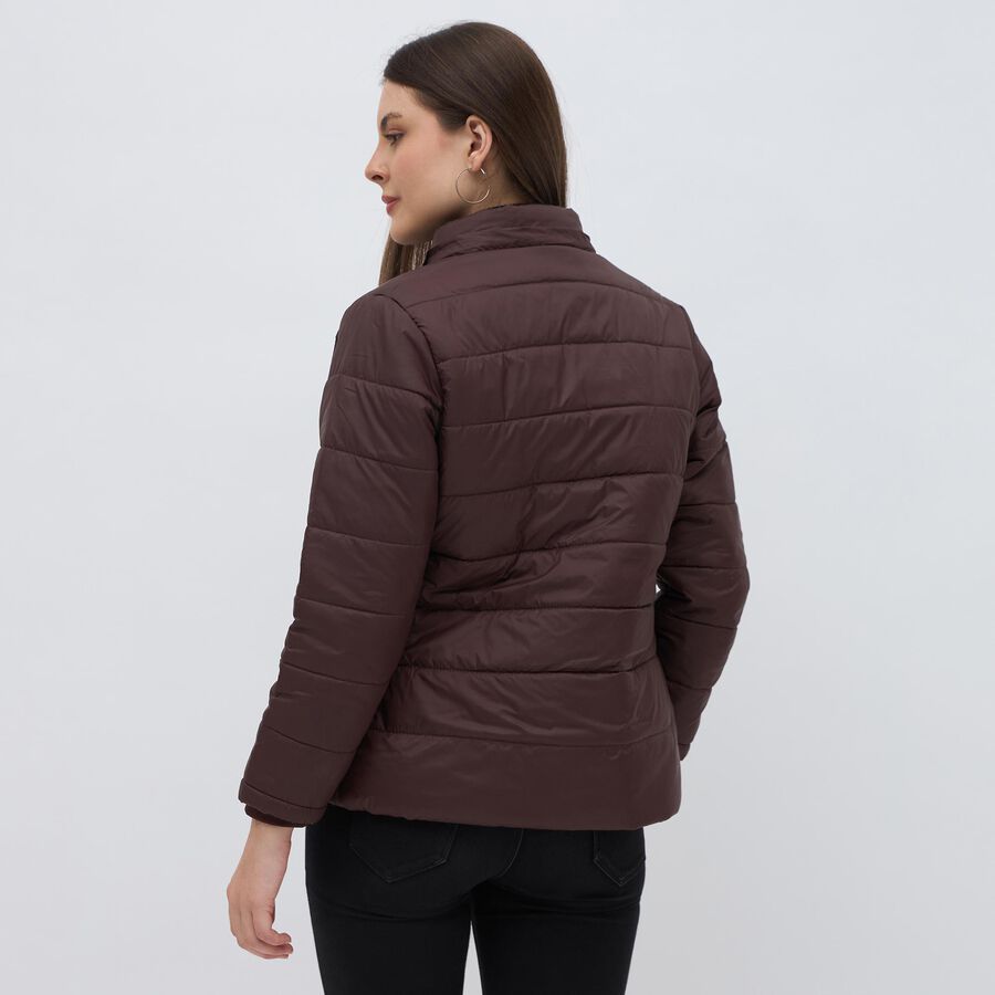 Women's Maroon High Neck Casual Jacket, वाइन, large image number null