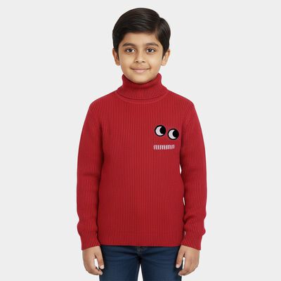 Boys Rich Crimson Red Turtleneck Casual Pullover