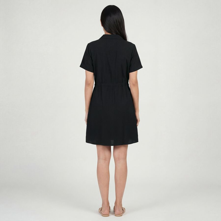 Women's Black High Neck Ribbed Bodycon Dress, Black, large