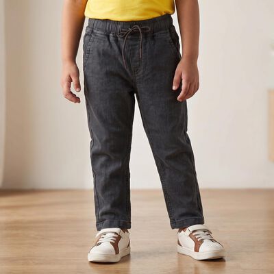 Boys Dark Grey Straight Fit Drawstring Jeans