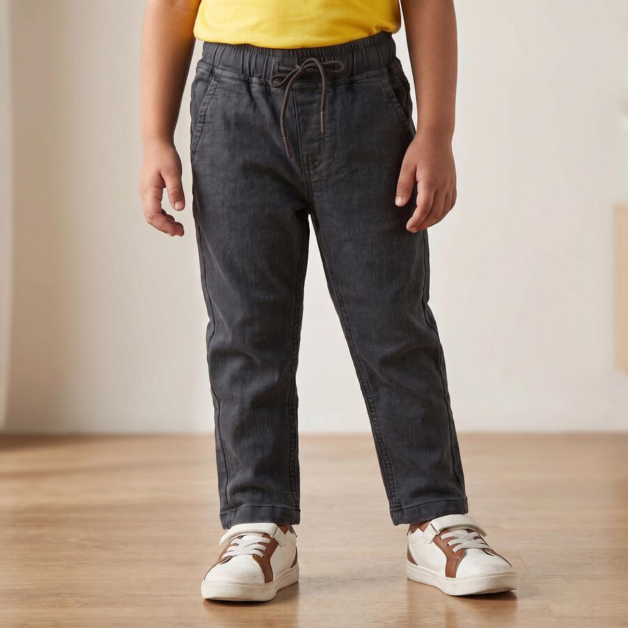 Boys Dark Grey Straight Fit Drawstring Jeans, Dark Grey, large