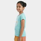 Girls' Teal Round Neck Casual T-Shirt, एक्वा, small
