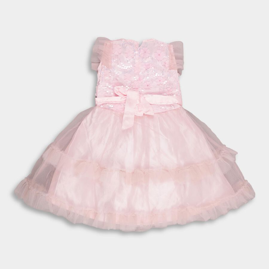 Girls' Soft Pink Sequined Floral Party Wear Frock, हल्का गुलाबी, large image number null