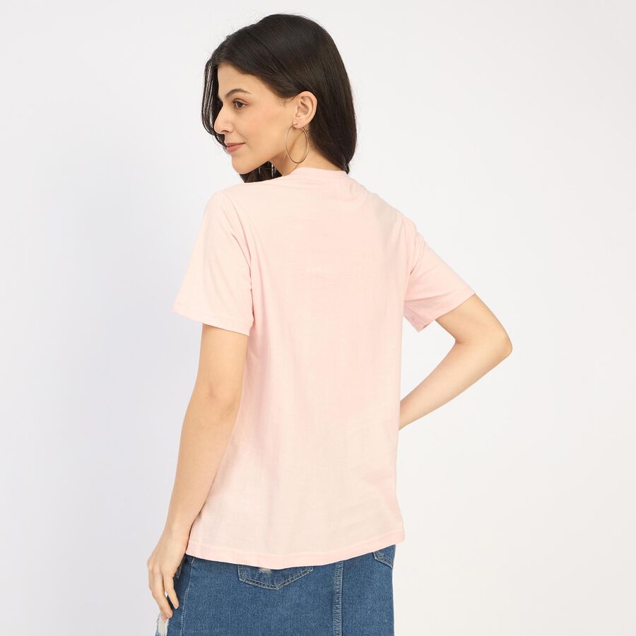 Ladies' 100% Cotton Round Neck T-Shirt, हल्का गुलाबी, large