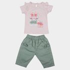 Infants Pink Cotton Graphic Top and Green Capri Set, Light Pink, small
