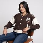 Women's Brown Varsity Jacket, भूरा, small