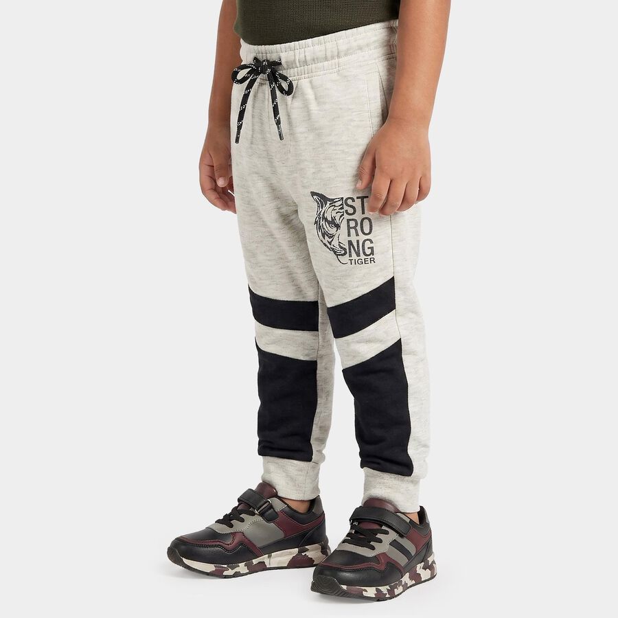 Boys Ecru Melange Jogger Graphic Printed Pyjama, Ecru Melange, large