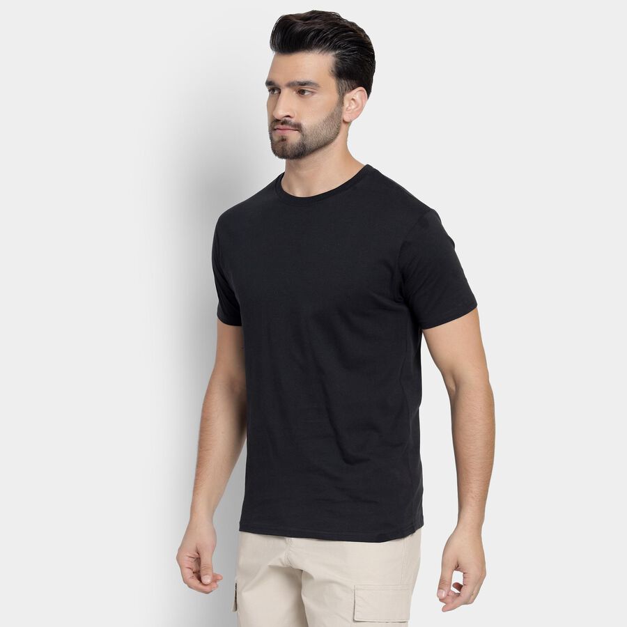Men's 100% Cotton Round Neck Half Sleeves T-Shirt , Black, large image number null
