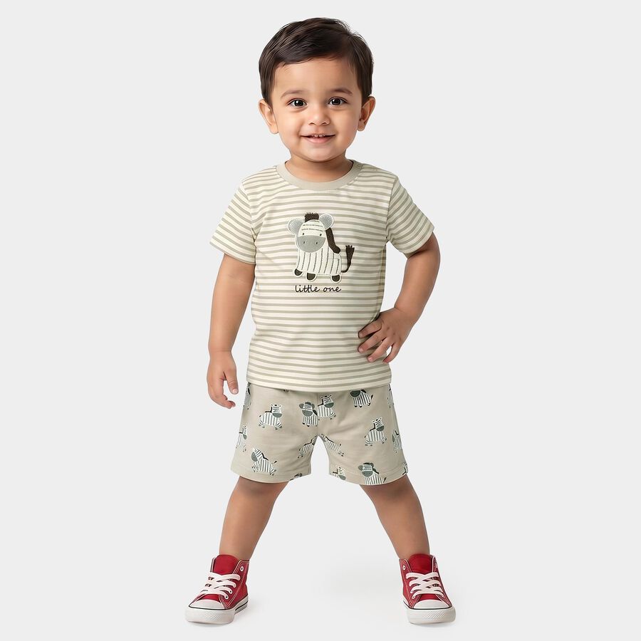 Infants' Grey Cotton Round Neck Zebra Graphic Print Baba Suit, Light Grey, large
