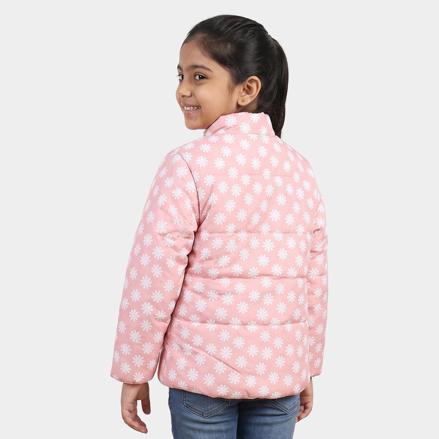 Girls' Pink Stand Collar Puffer Jacket, Pink, large