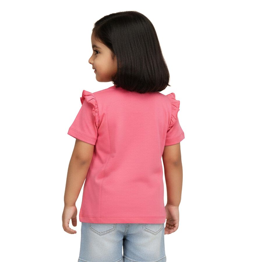 Girls Bright Pink Cotton Round Neck Casual T-Shirt, गुलाबी, large