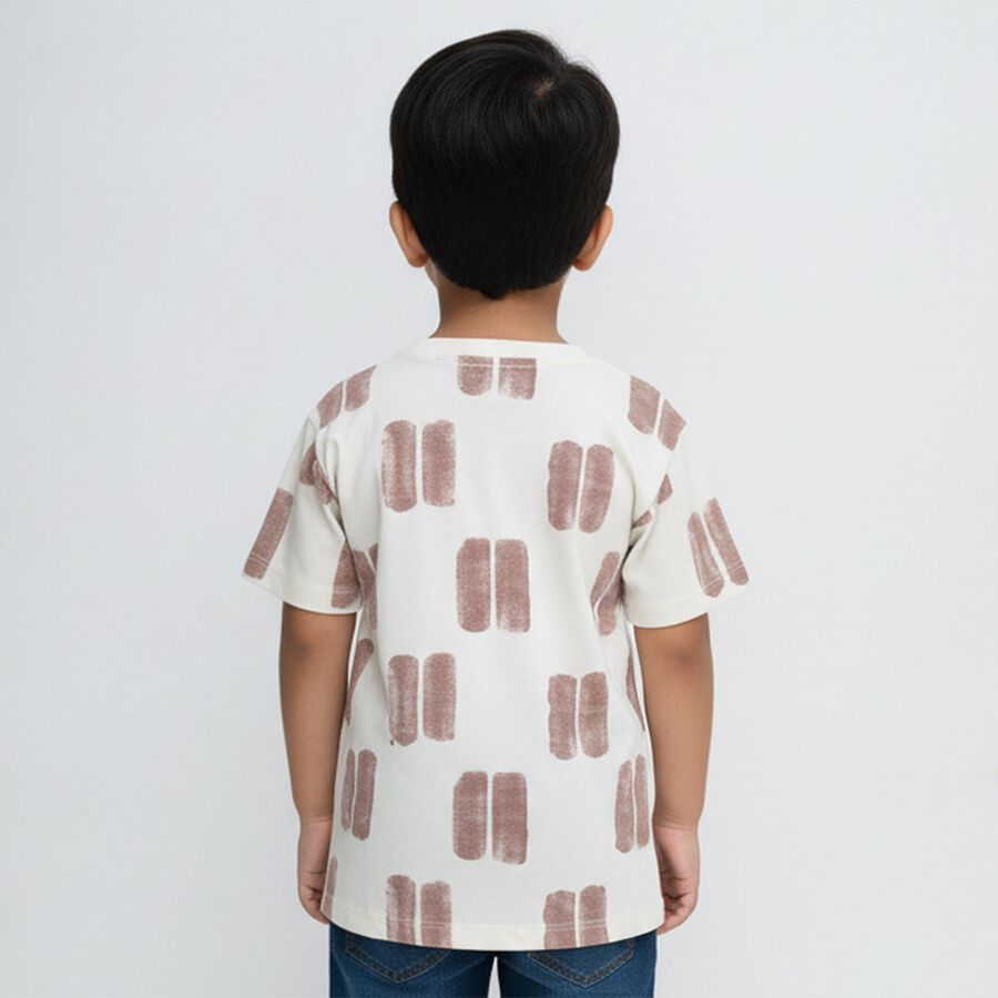 Boys Off-White Cotton Round Neck Casual T-Shirt, भूरा, large image number null