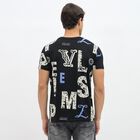 Men's Jet Black Cotton Round Neck Graphic T-Shirt, काला, small
