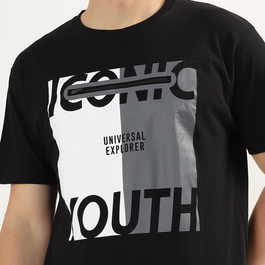 Men's 100% Cotton Round Neck Half Sleeves T-Shirt, Black, large image number null