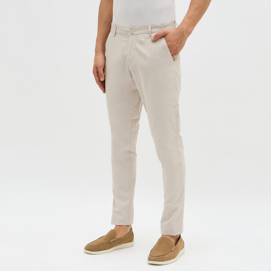 Men's 100% Cotton Slim Fit Casual Trousers, Silver, large image number null
