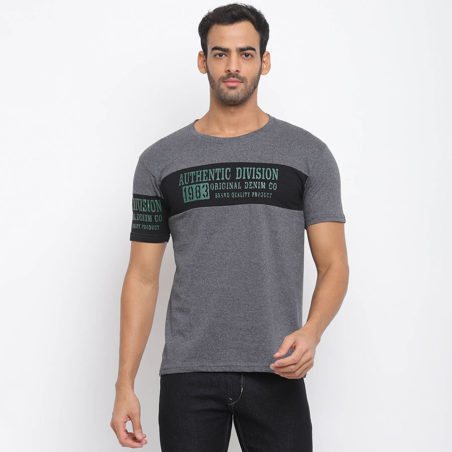 Cut & Sew Round Neck T-Shirt, Dark Grey, large image number null