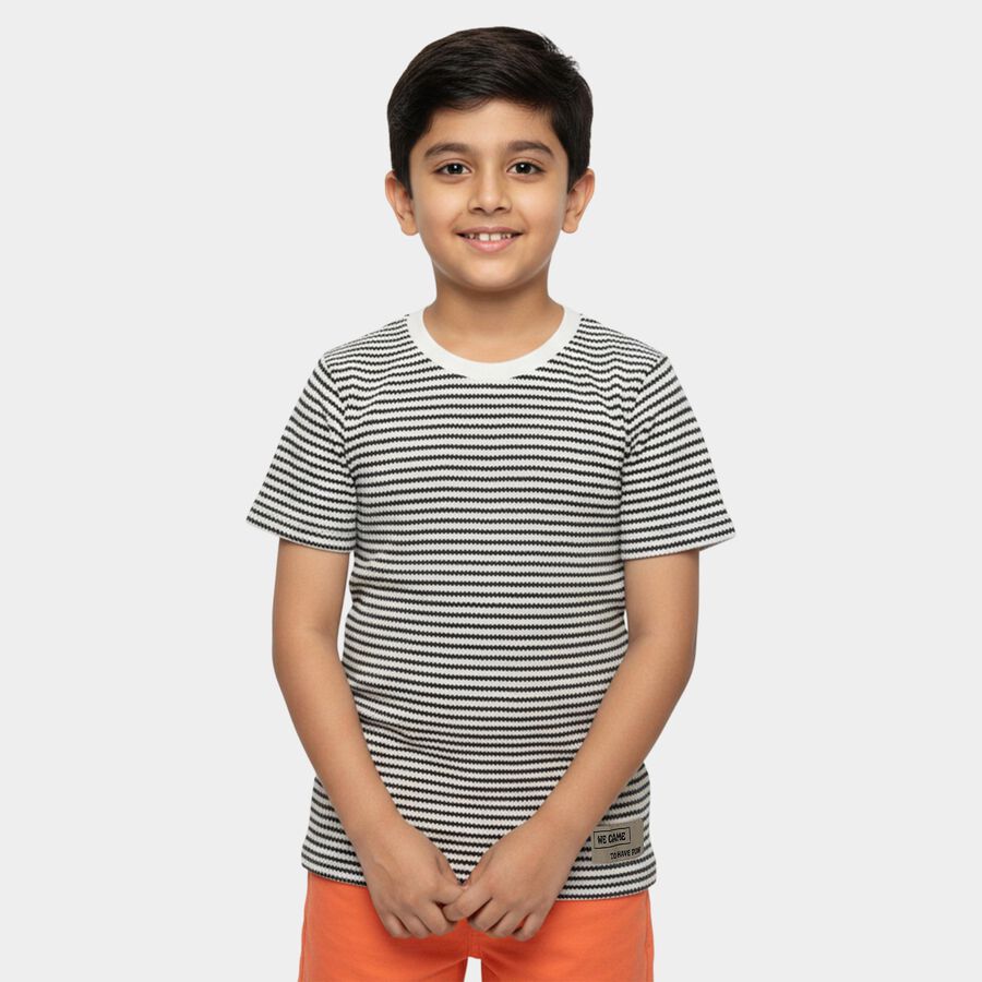 Boys Black Cotton Blend Round Neck Casual Graphic T-Shirt, Black, large