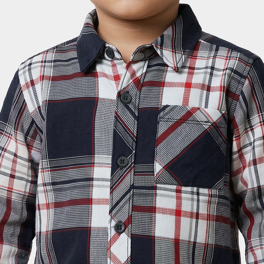 Boys Red Cotton Long Sleeve Collar Neck Shirt, Red, large