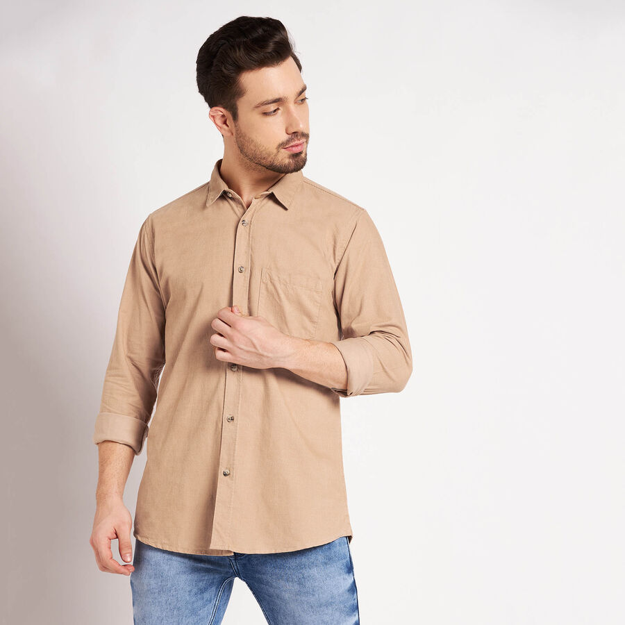 Cotton Solid Casual Shirt, Beige, large image number null