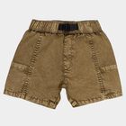 Boys' Brown Cotton Elastic Waist Bermuda Shorts, Khaki, small