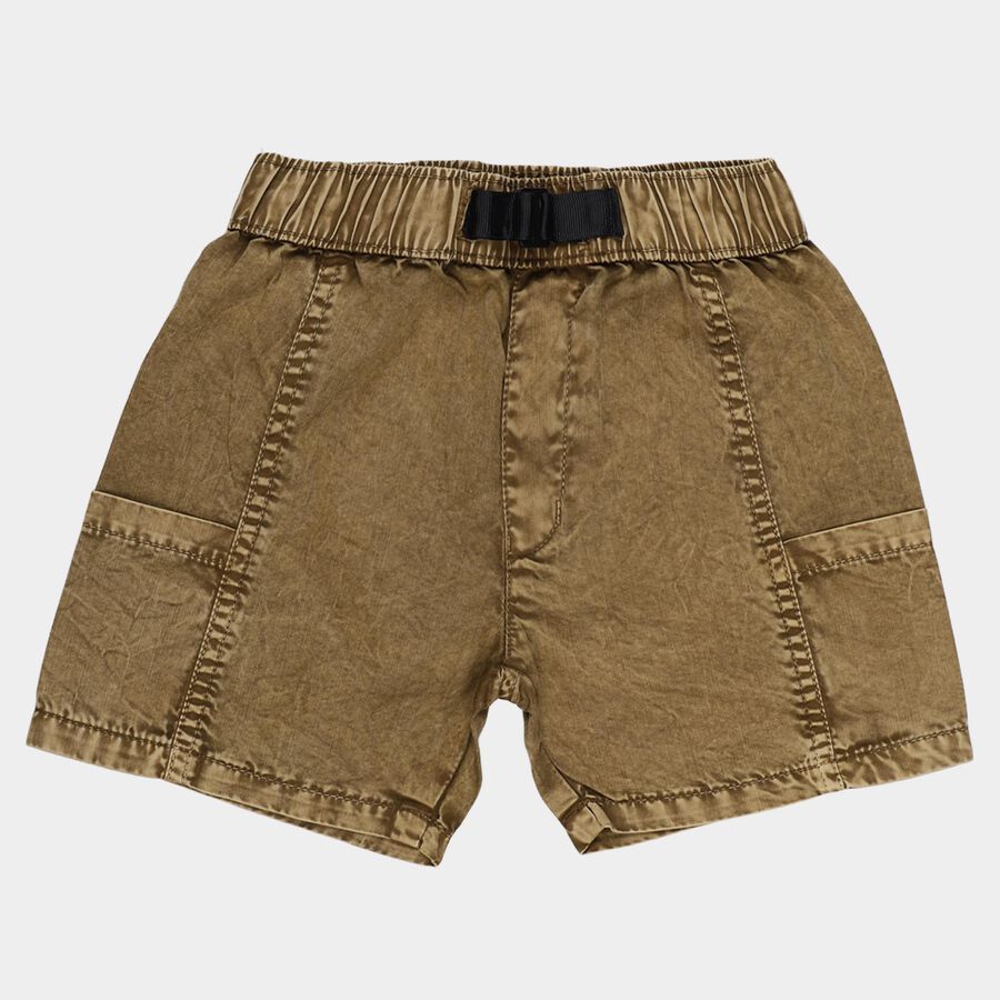 Boys' Brown Cotton Elastic Waist Bermuda Shorts, Khaki, large