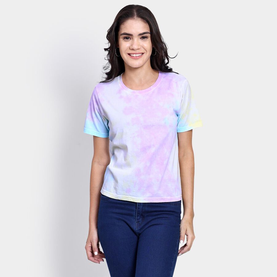 Ladies' 100% Cotton Round Neck T-Shirt , नीला, large image number null