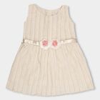 Infants' Beige Textured Floral Embellished Party Wear Frock, Beige, small image number null