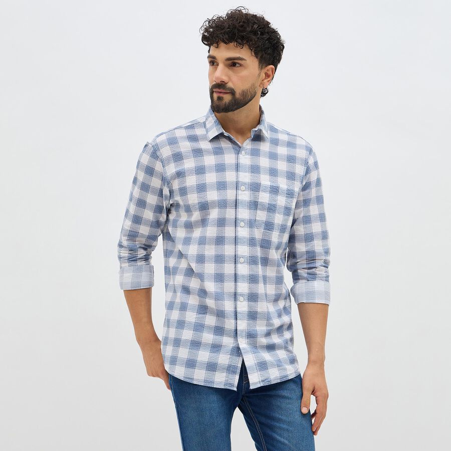 Men's 100% Cotton Casual Shirt, Mid Blue, large image number null