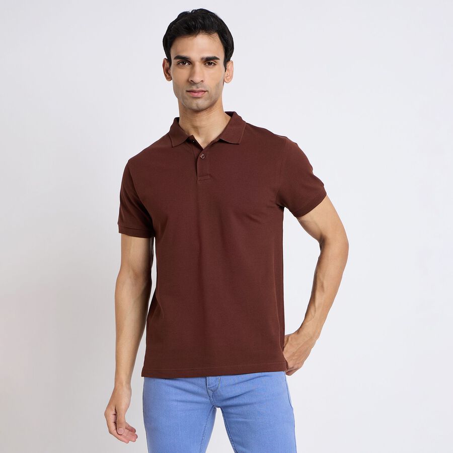 Men's Collared Half Sleeves T-Shirt, भूरा, large image number null