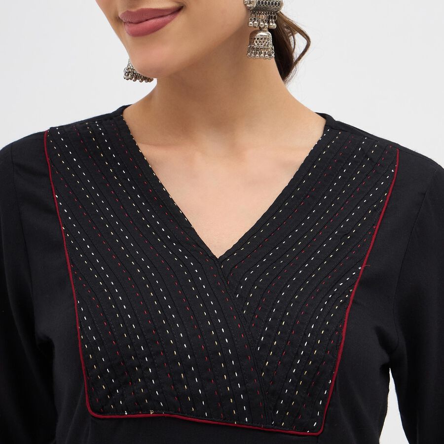 Women's Black Round Neck Solid Kurta, काला, large image number null