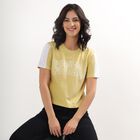 Women's Muted Yellow Round Neck Printed T-Shirt, खाकी, small image number null