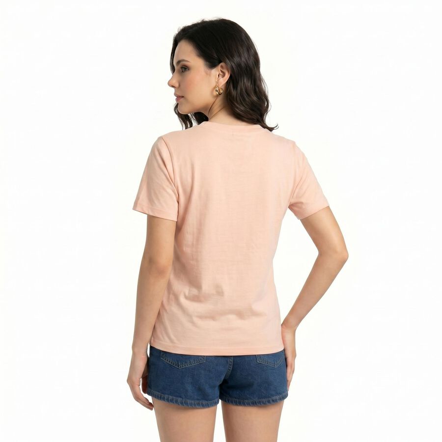 Women's Light Pink Round Neck Regular T-Shirt, Light Pink, large