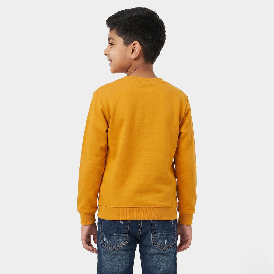 Boys' Mustard Crew Neck Pullover Sweatshirt, Mustard, large