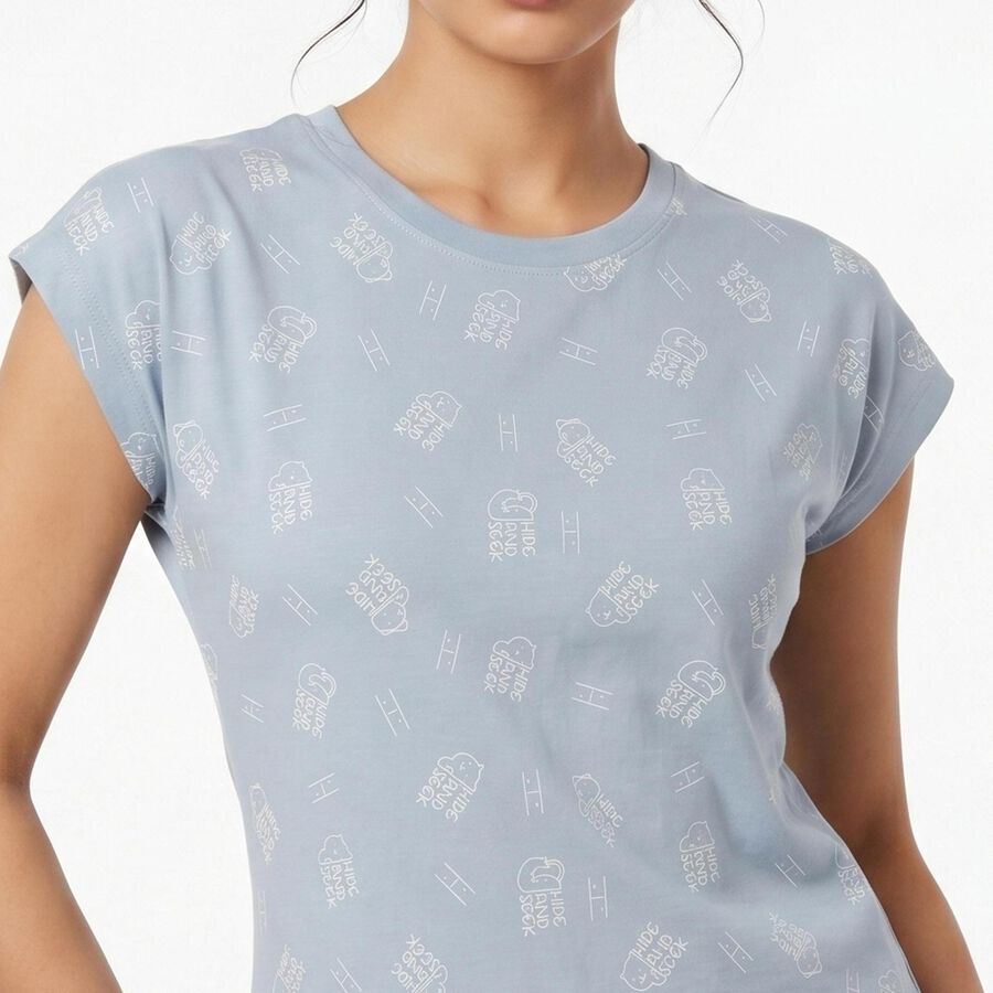 Women's Light Blue Round Neck Regular T-Shirt, Light Blue, large