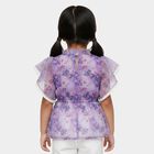 Girls' Purple Ruffle Neck Floral Romantic T-Shirt, Lilac, small