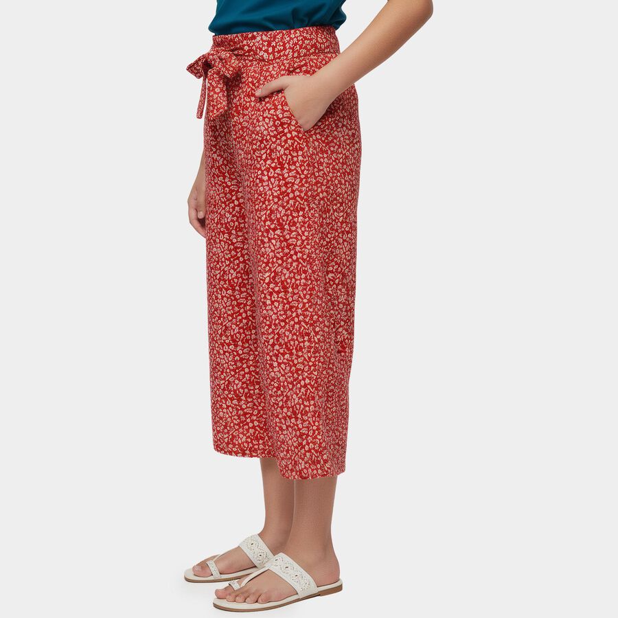 Girls' Red Regular Fit Solid Capri Pants, Red, large