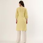 Women's Yellow 100% Cotton Round Neck Textured Kurta, पीला, small