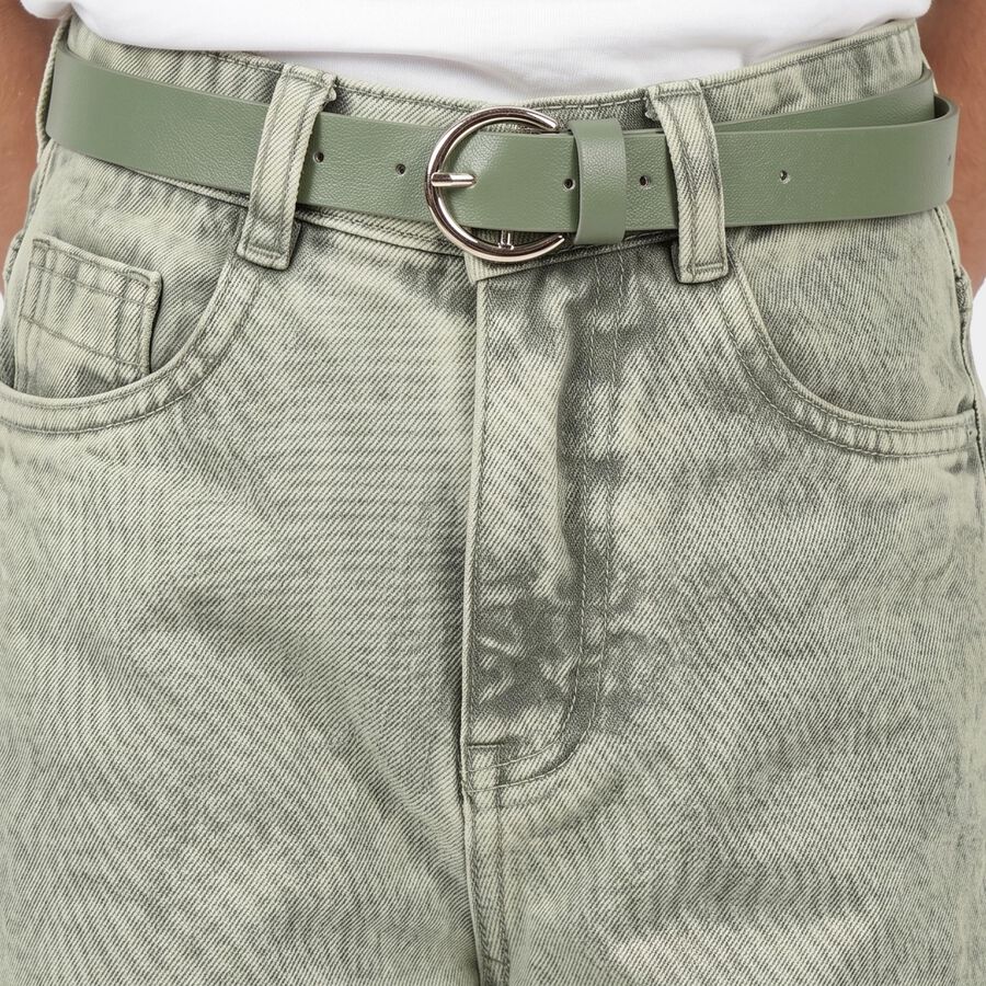 Girls' Green Wide Leg Washed Jeans, हल्का हरा, large