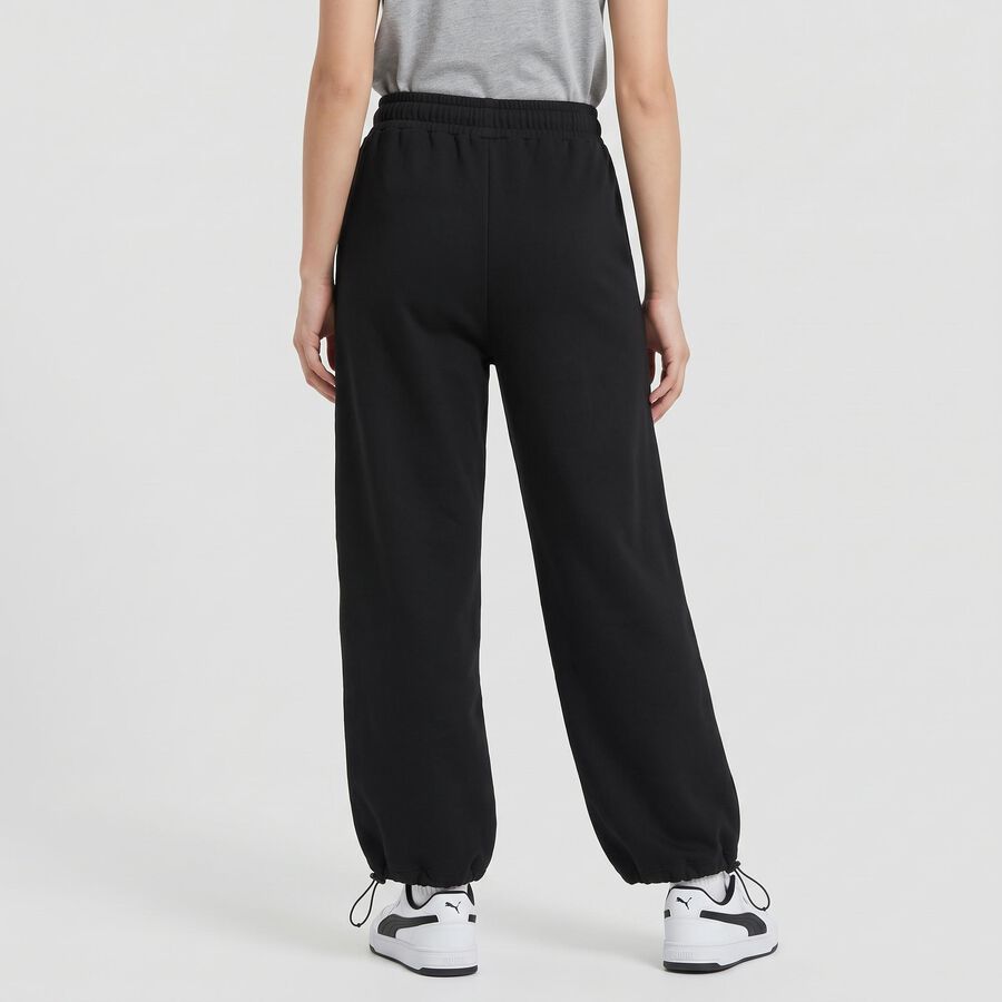Women's Black Relaxed Fit Drawstring Hem Jogger Track Pants, काला, large